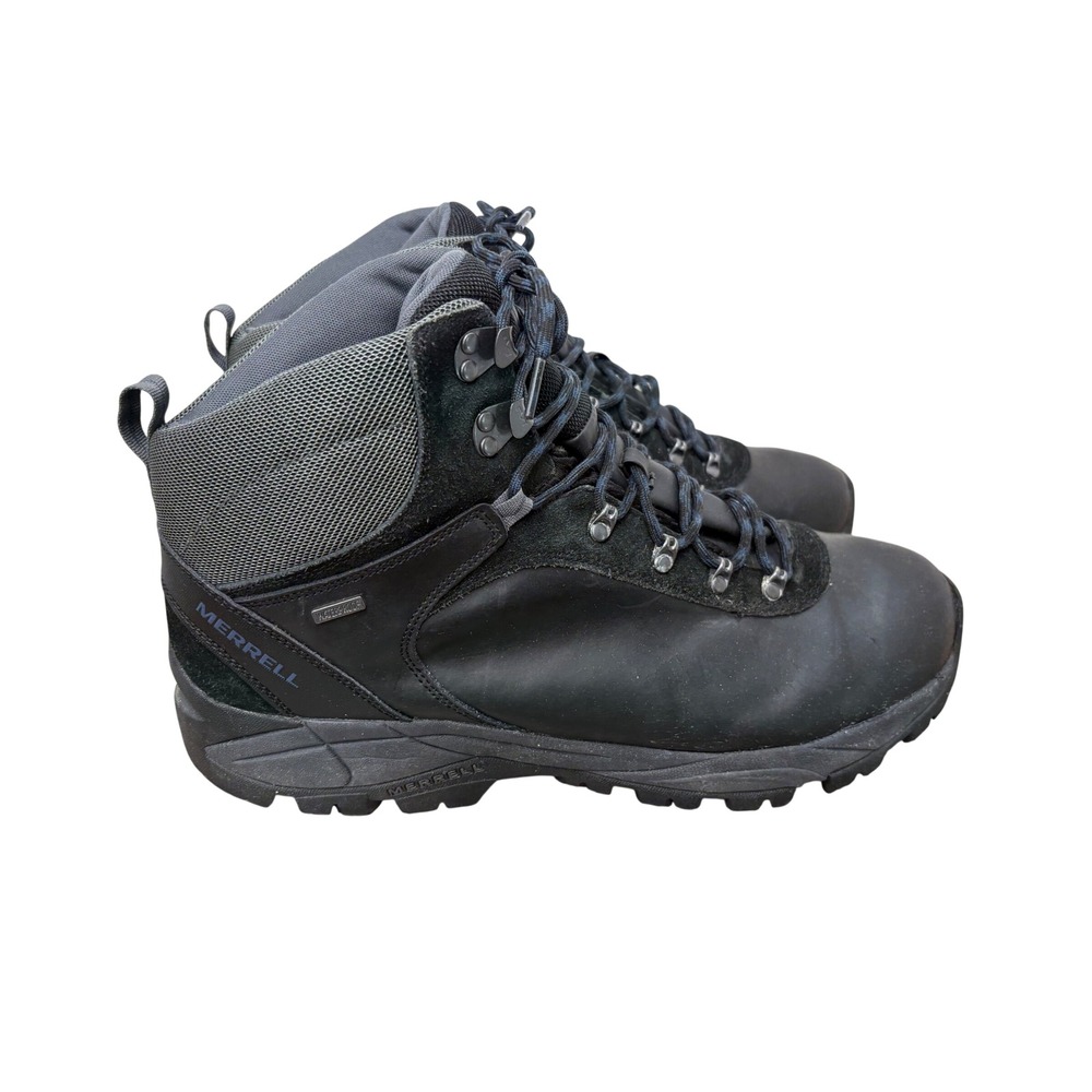 Merrell Mens Black Dark Denim Leather Waterproof Hiking‎ Boots Sz 15